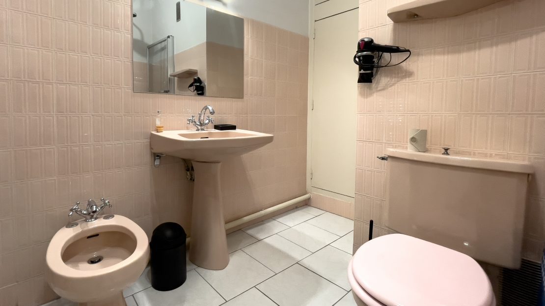 Salle de bain avec lavabo et toilette